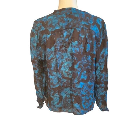 Parker Indigo Blue Long Sleeve Silk Blouse Size Large - Picture 4 of 5